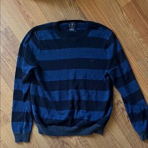 American Eagle Outfitters Blue and Black Striped Crewneck Sweater